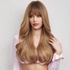 EMMOR Ombre Brown Wigs with Fringe, Curly Synthetic Women's Wig,