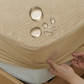Kumori Fitted Bed Sheet, Waterproof, Washable, Mattress Protector, Mattress Cover, Futon Cover, Nursing Sheet, Bed Wetting, Allergy Prevention, Towel Fabric, 100% Cotton, Double, 55.1 x 78.7 inches (140 x 200 cm), Beige