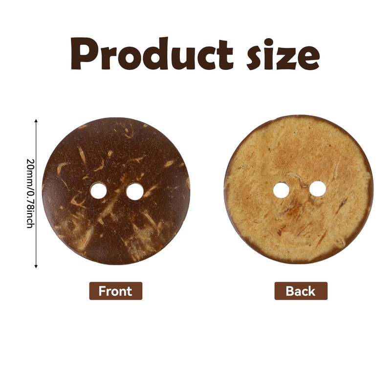 100pcs Natural Coconut Shell Buttons Sewing Buttons 2 Hole Big