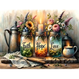 CZYWJMEI 5D Vase Diamond Painting Kits for Adults Beginners,DIY Faith, Hope, Love Diamond Art,Full Round Drill Wishing Bottle Diamond Dot Gem Art Kits,Home Wall Decor 12x16 Inch