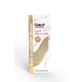 Mr.P Ingredients Leaf Gelatine 20 Leaves 50 gr Gold Grade 200 Bloom Gluten Free Non-GMO Pork Gelatine Sheets Resealable Pouch