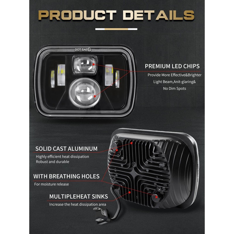 VI9000 5x7 7x6 H6054 led headlights with Hi/Low Sealed Beam