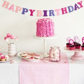 JSDJ Happy Birthday Banner Pink Wool Felt Garland Party Decorations Indoor Cute Hanging Decor for Kids Baby Girls Birthday Party Supplies
