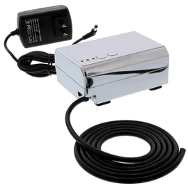 Belloccio Quiet Mini Airbrush Compressor with 6 Foot Hose - 3 Airflow Settings, Chrome Color, Airbrush Holder - Ideal for Makeup Cosmetics, Sunless Spray Tanning, Temporary Tattoos, Cake Decorating