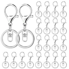 20Pcs Keychain Hooks with Key Rings,Party BESTBUY Keychain Ring for Crafts,Swivel Trigger Clips with Flat Split Keychain Ring and Swivel Clasps Hook Lanyard Clips for DIY Craft Making Silver