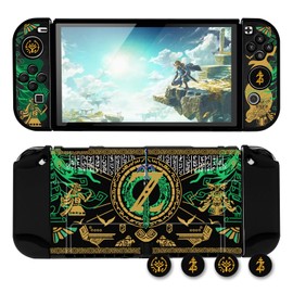DLseego Zelda Protective Case for Switch OLED New Model, Dockable Hard Shell Cute Cover Case for Zelda Joycon Controller with 4PCS Thumb Grips Caps - Black Sword