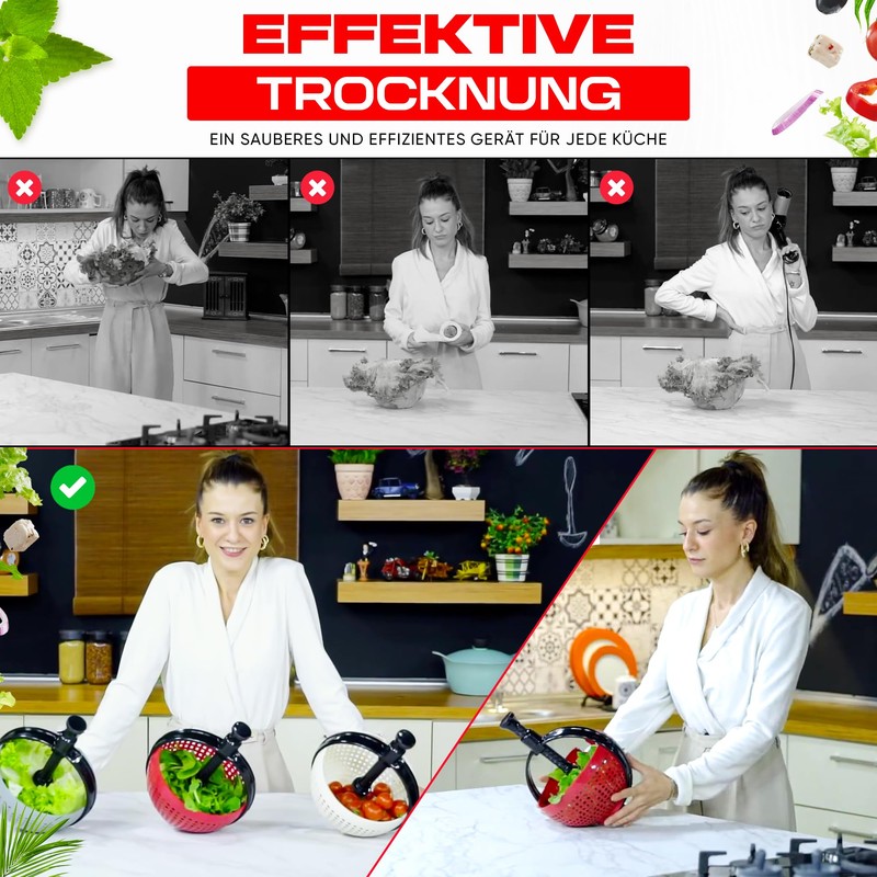 WoonFux® Salad Spinner with Practical Folding Handle - Salad Spinner