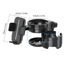 Stroller Cup Holder, Phone Holder Dual Cup Groove Bottle Holder for Water Bottles, Umbrella, 360 Rotation Bike Cup Holder for Scooter, Motorcycles, Bike (Black)