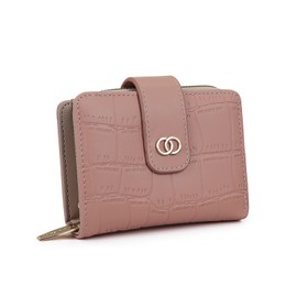 AfitLulu Women's Wallet PU Leather Small Purse Fashion Crocodile Pattern Purse Women with Snap Closure and Zip for Credit Cards, ID Cards, Banknotes, Coins, Photos, pink, Modern