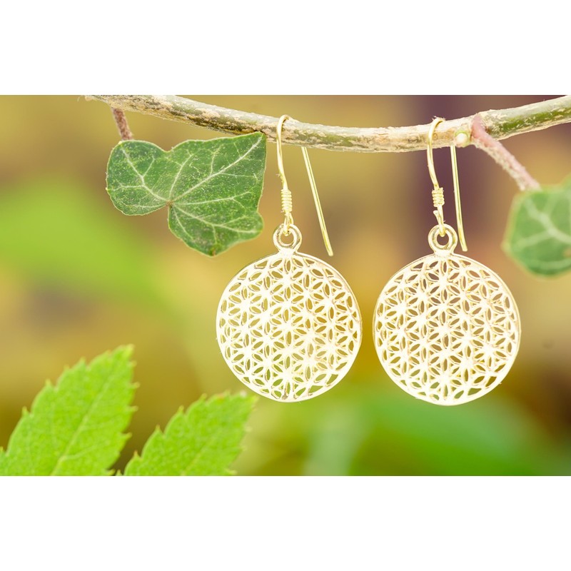 WINDALF SVALA Earrings 3.5 cm The Flower of Life Bronze,