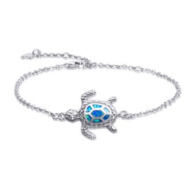 AMIGUO Blue Opal Sea Turtle Bracelet Sterling Silver Bracelets Jewelry For Women 4 Level Adjustable Bracelet