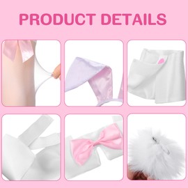 Floraltop Women's Bunny Costume Set Rabbit Ear Headband Bowtie Cuff Bunny Tail Stocking Cosplay Accessories for Easter Party (Pink)
