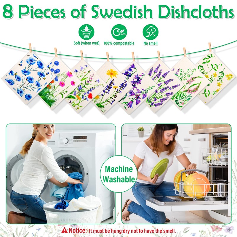 Lucomb Swedish Dish Cloths for Kitchen, 8 Pack Reusable Kitchen