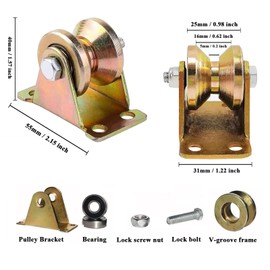 Toolzia 4Pcs V Groove Pulley Wheels, Heavy Duty Pulley Block 5mm with Bracket, Small Rigid Caster V Groove Track Roller for Sliding Gate, Outdoor, Fitness, Load Capacity 440 lbs/200kg