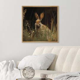 SIGNWIN Framed Canvas Print Wall Art Rustic Woodland Rabbit Realistic Bunny Illustrations Modern Art Decorative Calm/Zen for Living Room, Bedroom, Office - 16"x16" Natural