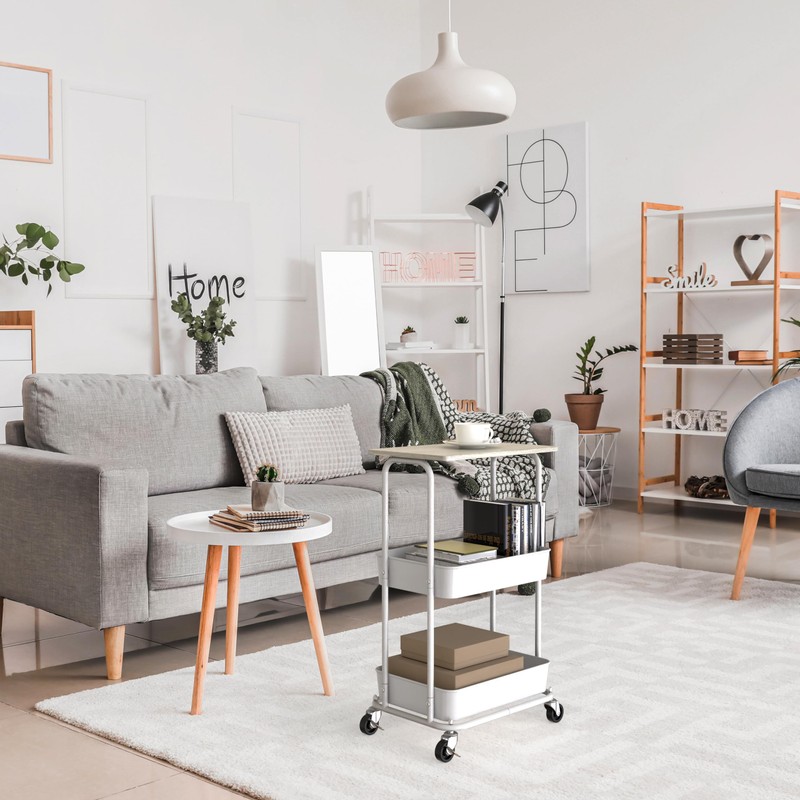 Simple Houseware 2-Tier Rolling Utility Cart with Top Board, Maple