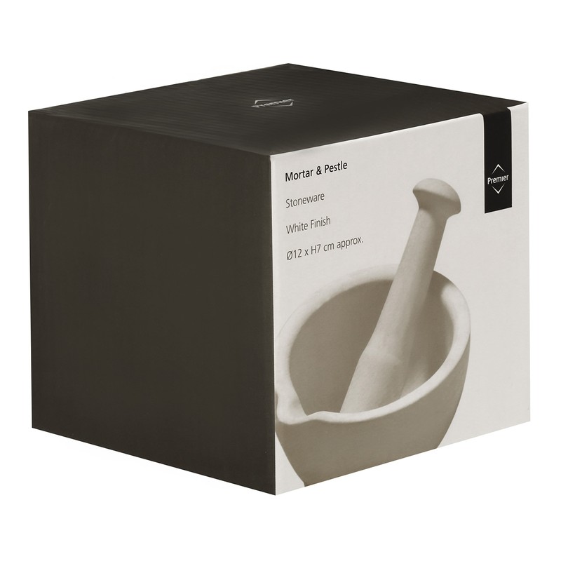 Premier Housewares Stoneware Mortar and Pestle - White,H7 x W12.50