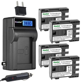 Kastar 4-Pack NB-2LH Battery and LCD AC Charger Compatible with Canon Elura 40 MC, Elura 50, Elura 60, Elura 65, Elura 70, Elura 80, Elura 85, Elura 90, EOS 350D, EOS 400D, EOS Kiss Digital N Cameras
