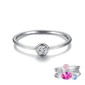 Simple Birthstone Rings for Women Jewelry 925 Sterling Silver Colorful Cubic Zirconia Stackable Promise Ring Gift for Her (April, 10)