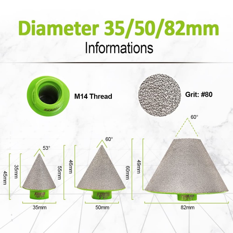 FACHLICH Diamond Cone Tile Bits 35mm 2pcs Diamond Beveling Chamfer