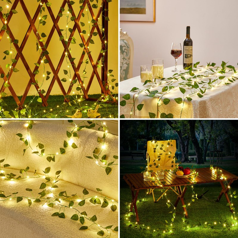 KAiSnova Solar Vine String Lights Outdoor, 33FT 100LED Warm White