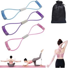 3PCS Resistance Band with Handles, Resistance Bands with Handle,Figure 8 Resistance Band, Yoga Gym Fitness Pulling Rope 8 Word Elastic for Arm and Shoulder Stretch Strength Training