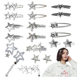 20Pcs Star Hair Clips for Women, 10 Styles Silver Metal Y2K Hair Accessories