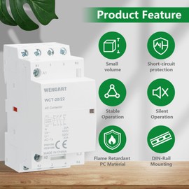 Wengart Household AC Contactor WCT-20, AC230V 20A 2NO2NC, Extremely Durable, Silent, Saves Energy, Small Size, with Additional Functions for Easy Device Management, White