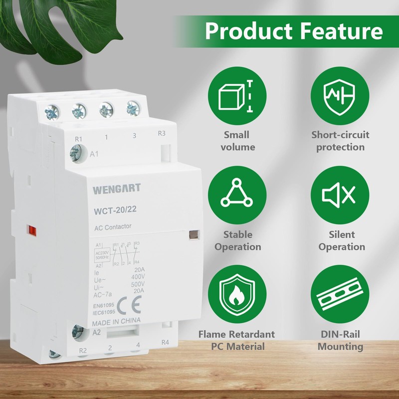Wengart Household AC Contactor WCT-20, AC230V 20A 2NO2NC, Extremely Durable,