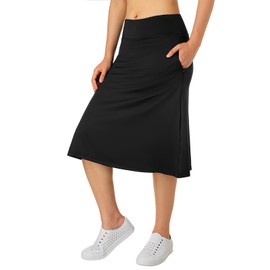 Women Midi Knee Length Skorts Skirts with Zipper Pockets,26" Knee Length Skorts for Women Swim Skorts(Black XL)