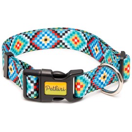 African Tribal Aztec Mexican Dog Collar for Small Medium Large Puppy in Red Blue Pink Teal for Female Male - Native Southwestern Boho Pattern Collars for Girl Boy (Tribal 3, Medium)