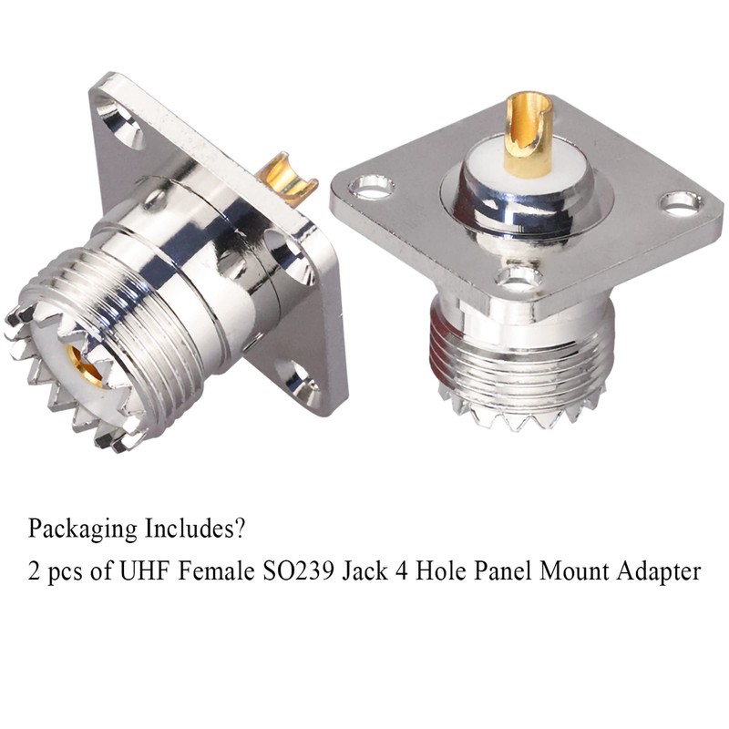 2pcs SO239 UHF Female 4 Hole Connector, PL259 Chassis Mount
