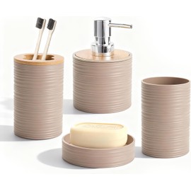 Garselay Accesorios para Bao Juego de 4 Accesorios de bao Completo con dispensador de jabn de locin, Soporte para Cepillo para Polvo de Dientes Vaso para Agua Jabonera