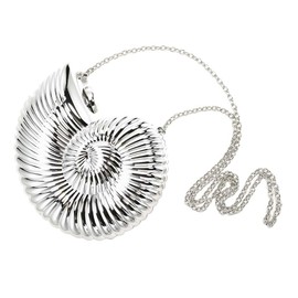 TOKYO-T Silver Metallic Evening Bag and Clutch for Women Seashell Crossbody Party Purse Sparkly Shoulder Chain