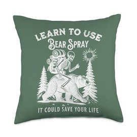 Learn to Use Bear Spray Funny Outdoors Hiking Camping Throw Pillow