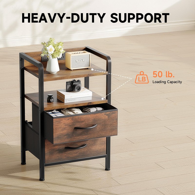 Lazzanto Night Stand Bedside Table Bedroom - Nightstand with Charging