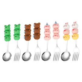 (8 Piezas) 5,9 En Silicona Decorativa De Acero Inoxidable Cuchara Tenedor Vajilla Animales Dibujos Animados Comer Postre Café Té Fruta Conjunto...    