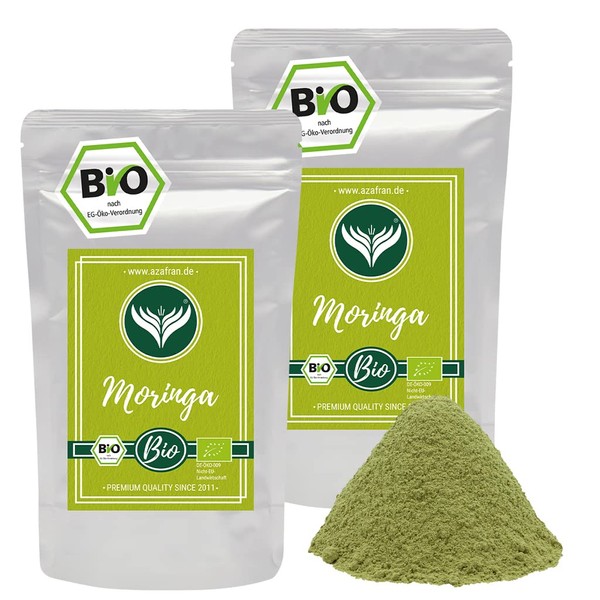 Azafran Organic Moringa Powder without Additives / 100% Moringa Oleifera Ground / Moringa Powder from the Leaves of Indian Miracle Tree 500 g