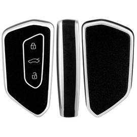 OFFCURVE Car Key Cover Car Key Case Key Fob Cover Car Key Protector with Glitter Compatible with VW Volkswagen Golf 8 Seat Leon Tarraco Ateca Skoda Octavia Cupra Formentor Born (Black Silver)