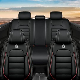 SOUIPA Leather Pick-up Truck Seat Covers for RAM 2500 2012-2024,Car Seat Covers Full Set,Waterproof Seat Protectors Auto Seat Covers,Nonslip Interior Cover Seats for Cars(Black and Red)