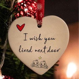 White Hanging Heart Ornament, "I Wish You Lived Next Door" - Christmas Decoration,Hanging Heart Pendant for Backpacks, Christmas Tree Decorations