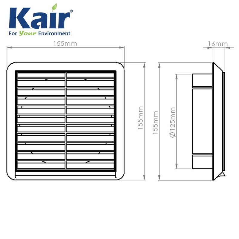 Kair Terracotta Louvred Wall Vent Grille 155mm External Dimension with