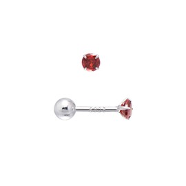 3MM Tiny Cubic Zirconia Studs Screw Backs Sterling Silver Earrings for Women, Ruby Red