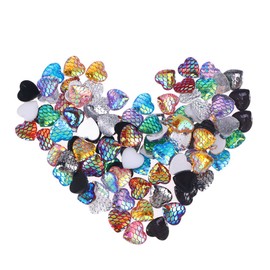 Operitacx Diy Jewelry Accessory Set 100pcs 12mm Resin Mermaid Scale Cabochons Iridescent Heart-shaped for Necklace Bracelet