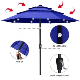 ABCCANOPY Solar Led Patio Umbrellas 3-Tiers 9FT (Blue)
