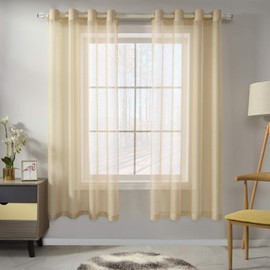 Cortinas semitransparentes de lino sintético para ventana, color beige, de la marca Rain, 182 cm de largo, con ojales, para sala de estar, habitación de niños, dormitorio, 2 paneles de 132 x 182 cm
