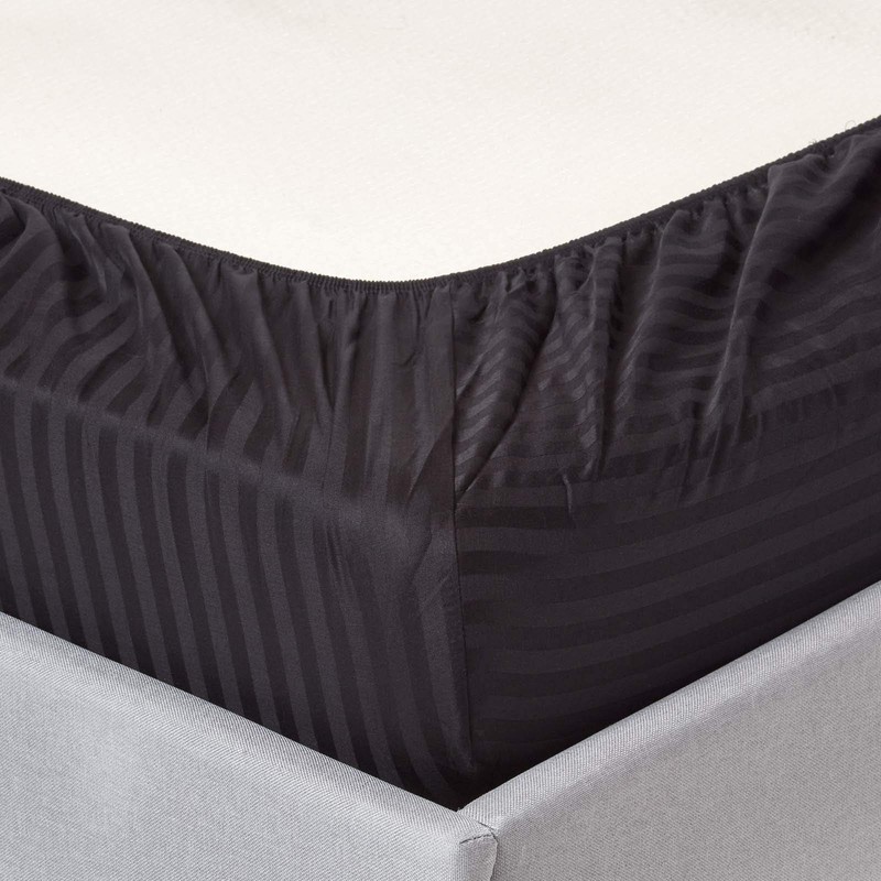 HOMESCAPES Black Deep Fitted Sheet (12”) Small Double 330 TC