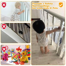 Balcony Netting for Pets，Apartment，Stair，Trampoline，Playground，Child Safety Rope Net，Driveway Net for Kids Safety，Baseball Softball Net Sports Netting (4.95ft×6.6ft, White)