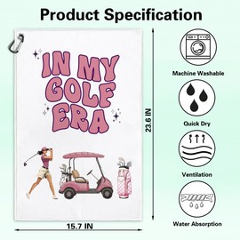 Msticey in My Golf Era Funny Pink Printed Microfiber Golf Towel with Clip, Cute Golf Gifts for Golf Fan Golfer Her Mom Girlfriend, Golf Lover Mother's Day Birthday Gifts, Golf Accessories for Women