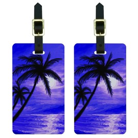 Graphics & More Palm Trees and Sunset Purple-Beach Tropical Ocean Luggage Tags Id, White